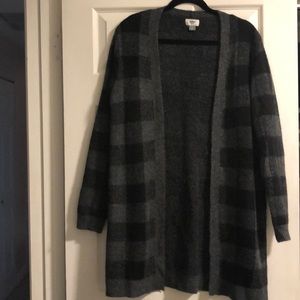 Black Plaid Open Front Sweater
